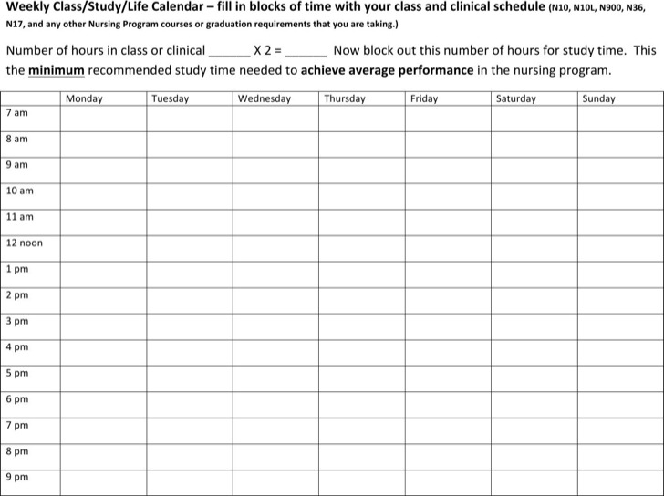 college schedule templates