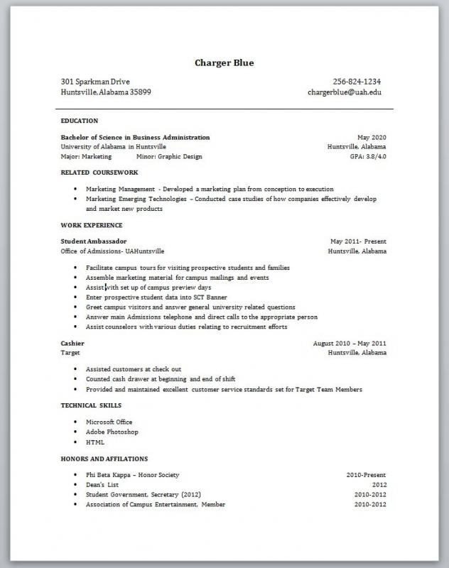 college student resume example