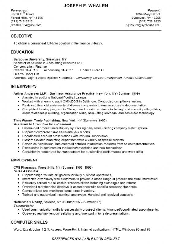 college student resume outline