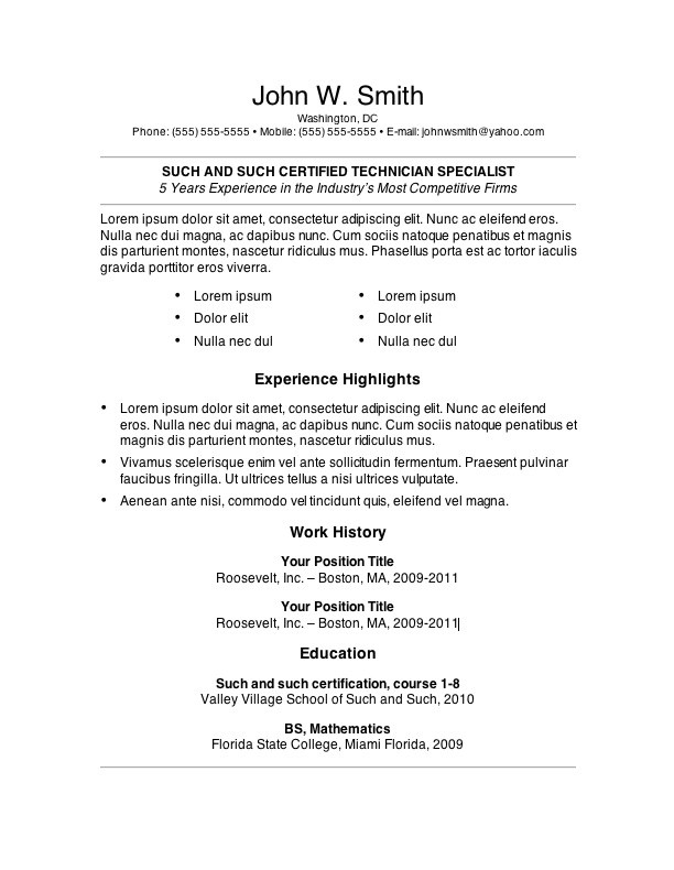 college student resume templates microsoft word