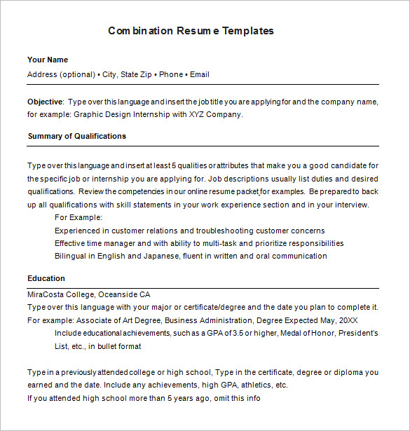 combination resume template