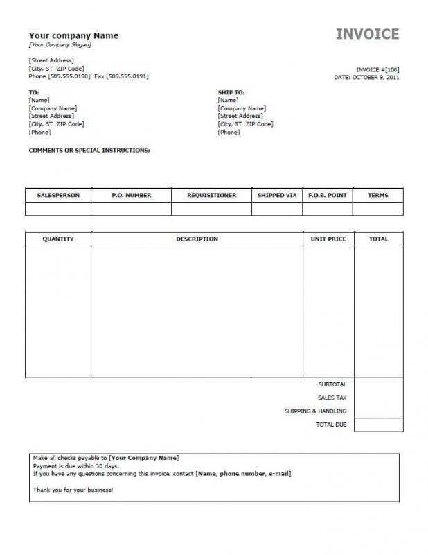 commercial invoice form template business