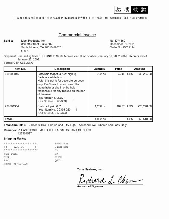 commercial invoice pdf