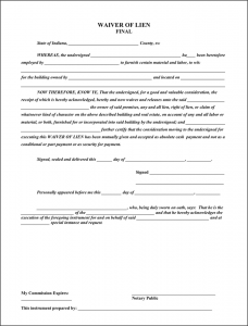 commercial vehicle lease agreement indiana final waiver of lien