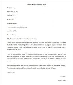 complaint letters sample contractors complaint letter template free word format