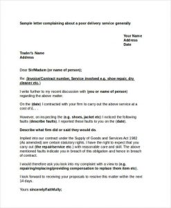 complaint letters sample service delivery complaint letter