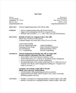 computer science resumes computer science internship resume