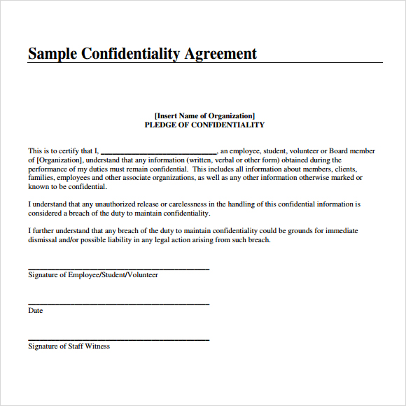 Confidentiality Agreement Form Template Business