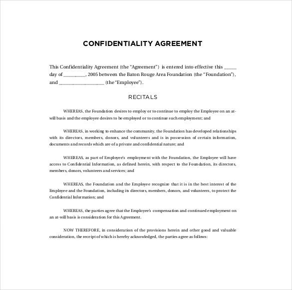 confidentiality agreement sample