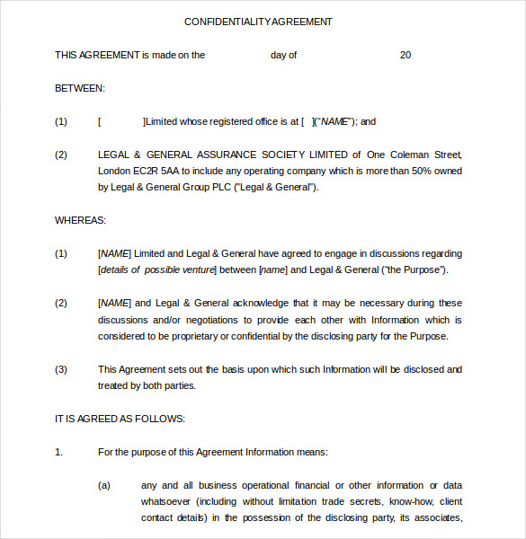 confidentiality agreement template