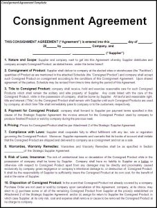 consignment agreement form consignment agreement template