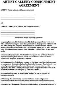 consignment agreement form exhibit a typical artistgallery consignment agreement