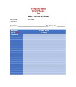 consignment agreement template silent auction bid sheet