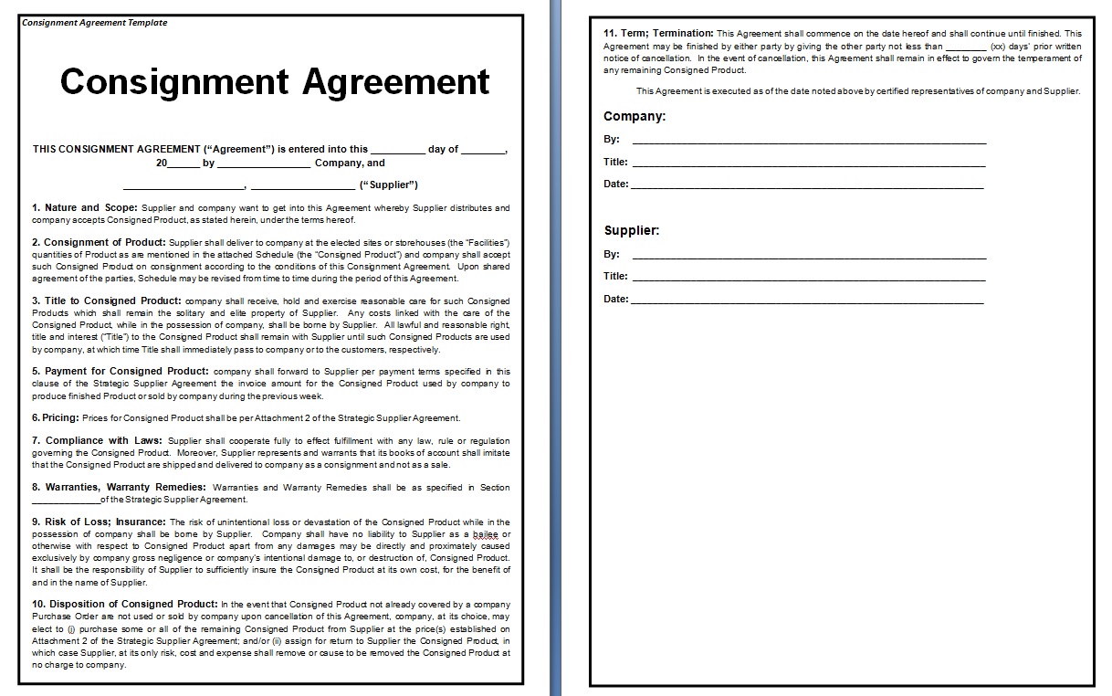 consignment contract template