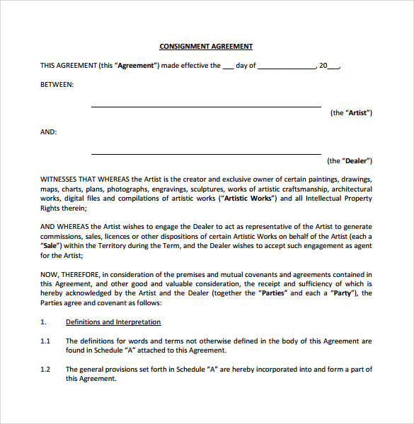 consignment contract template