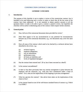 construction contract sample construction contract checklist template