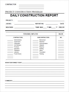 construction daily report daily construction report template in pdf