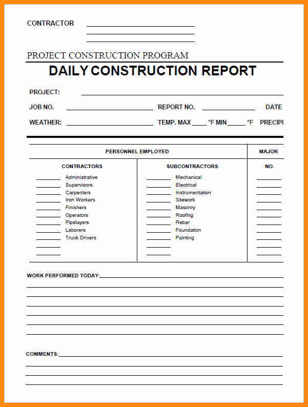 construction daily report template