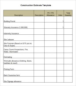 construction estimate template construction estimate template format download