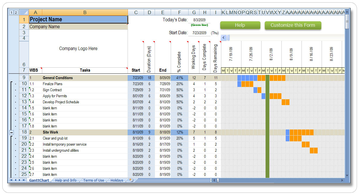 construction schedule template