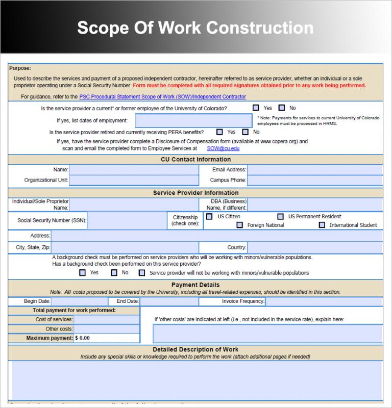 construction scope of work