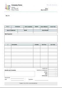 construction work order template work order template