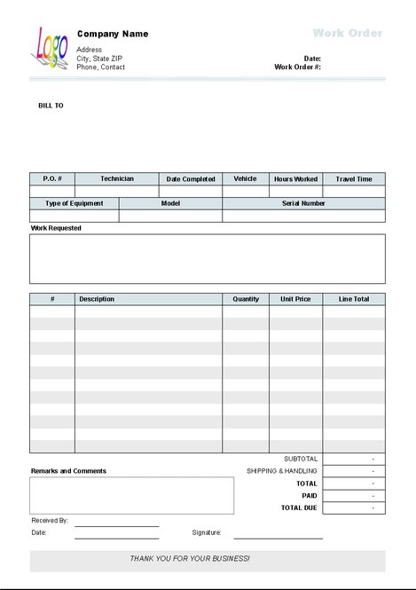 construction work order template