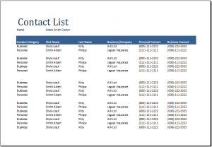 contact list template contact list sample