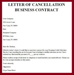 contract cancellation letter letter of cancellation business contract