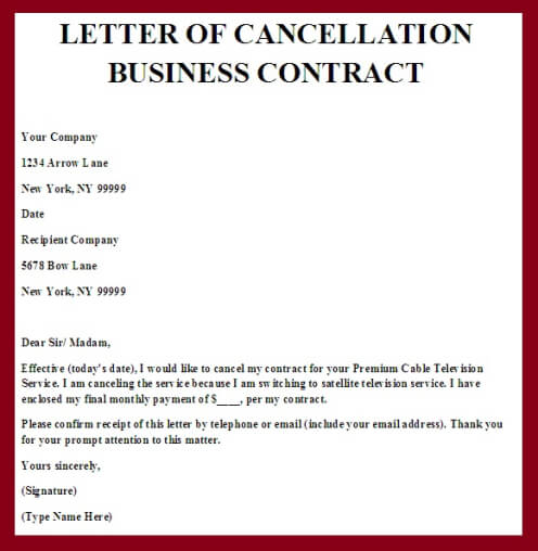 Contract Cancellation Letter | Template Business