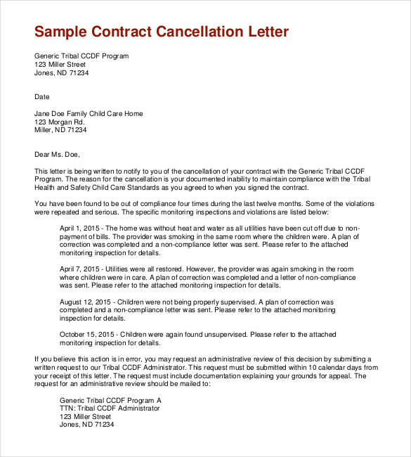 Contract Cancellation Letter | Template Business