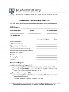 contract template word employee exit clearance checklist form texas southmost college d