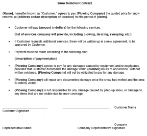 contractor bid template snow removal contracts