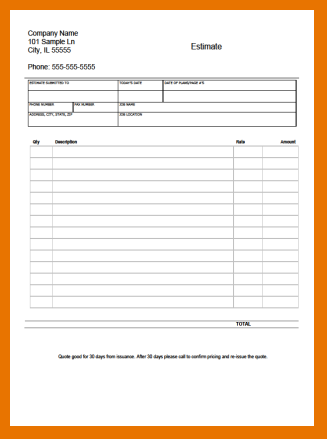 contractor estimate template