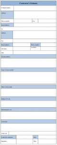 contractor estimate template contractors estimate form page