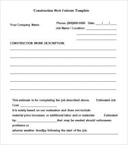 contractor estimate template free download construction estimate template