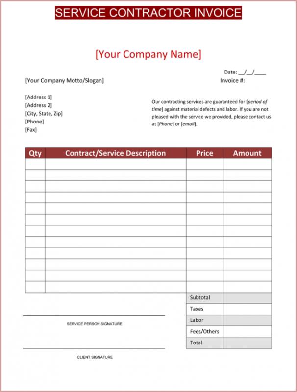 contractor invoice template