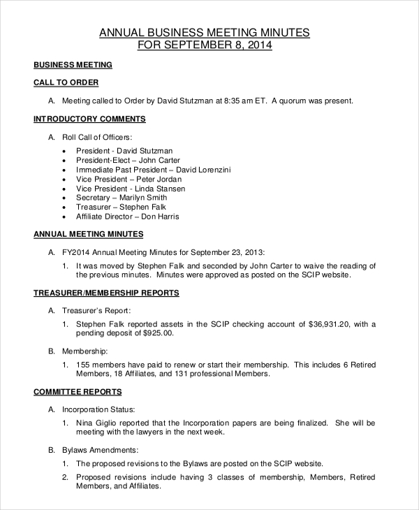 Corporate Meeting Minutes Template