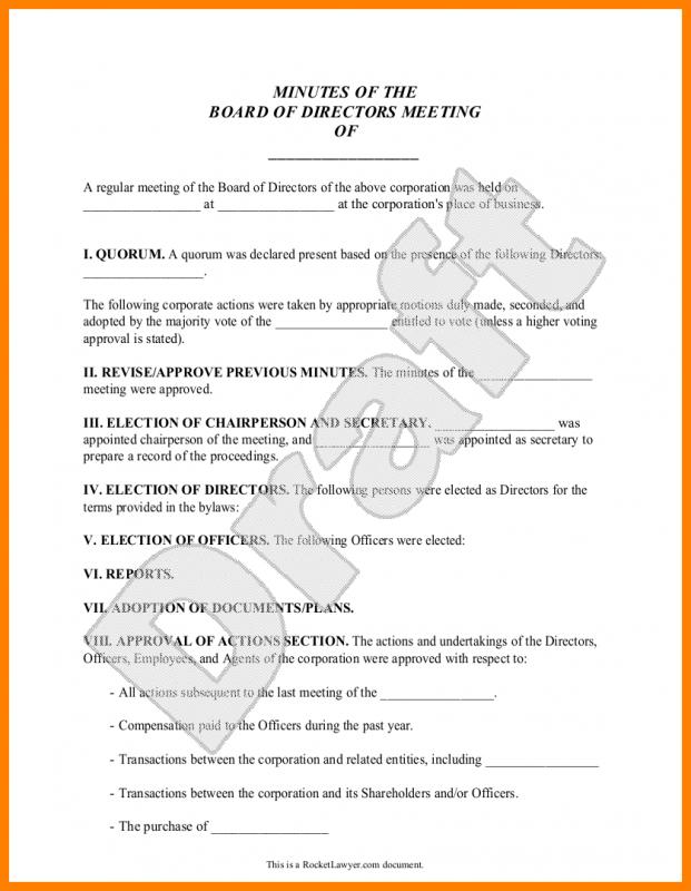 Corporate Meeting Minutes Template Template Business