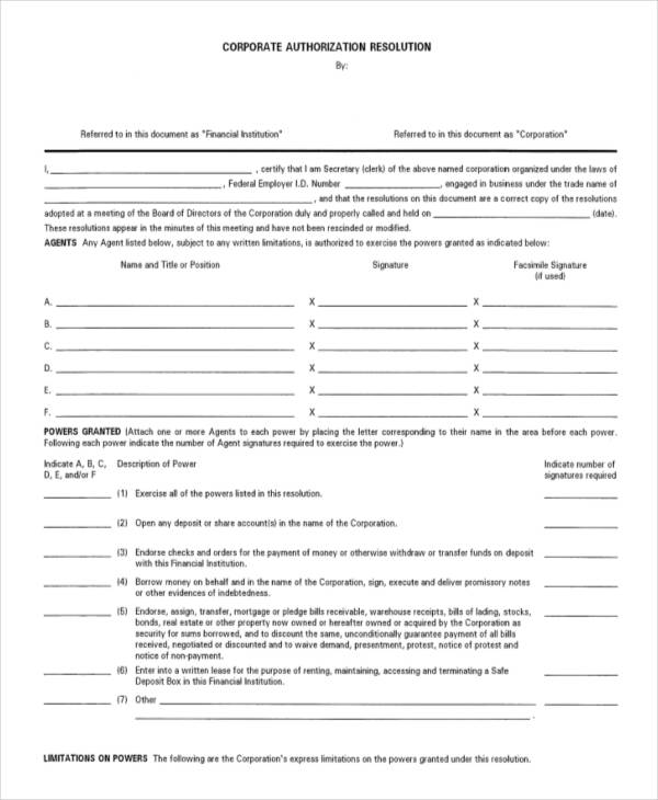 corporate resolution template