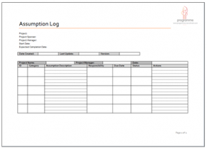 cost estimate template assumption log