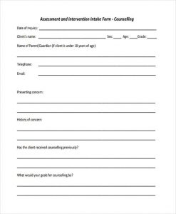 counseling intake form counseling intake assessment form