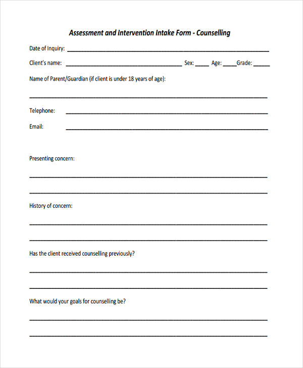 Counselling Intake Form Template
