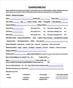 counseling intake form student counseling intake form