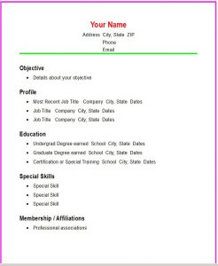 cover letter template word doc resume format simple objective profile