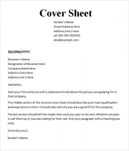 cover sheet format sample cover sheet template download