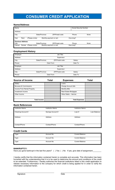 credit application form