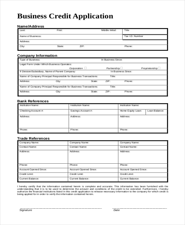 credit application form