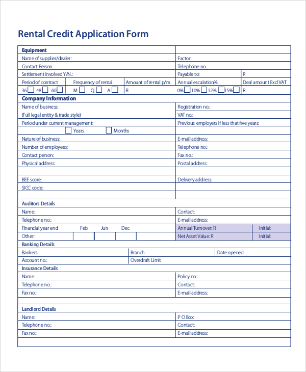 credit application form