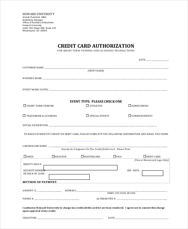 credit card authorization form pdf